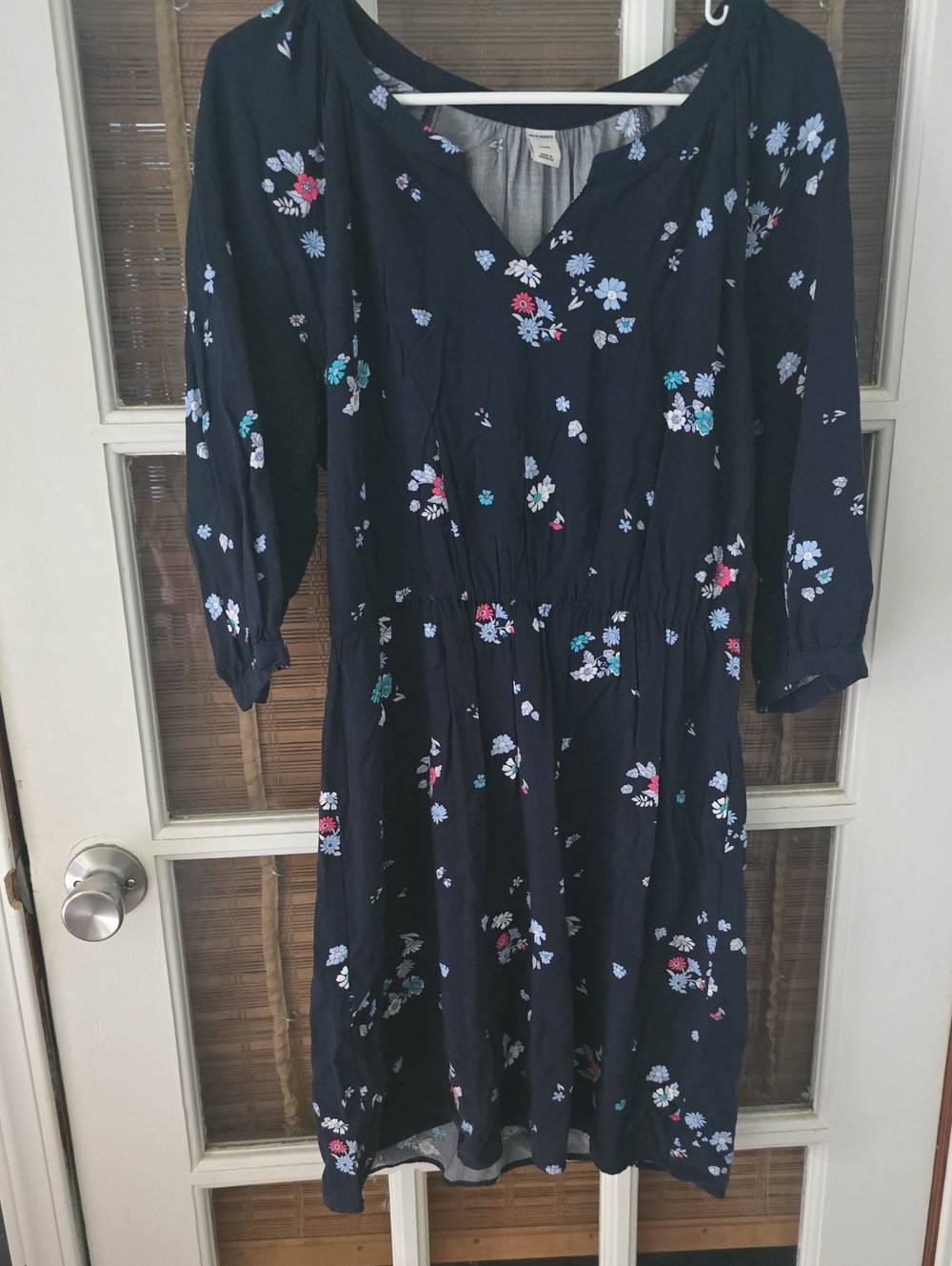 Old Navy Navy Floral Long-Sleeve Midi Dress